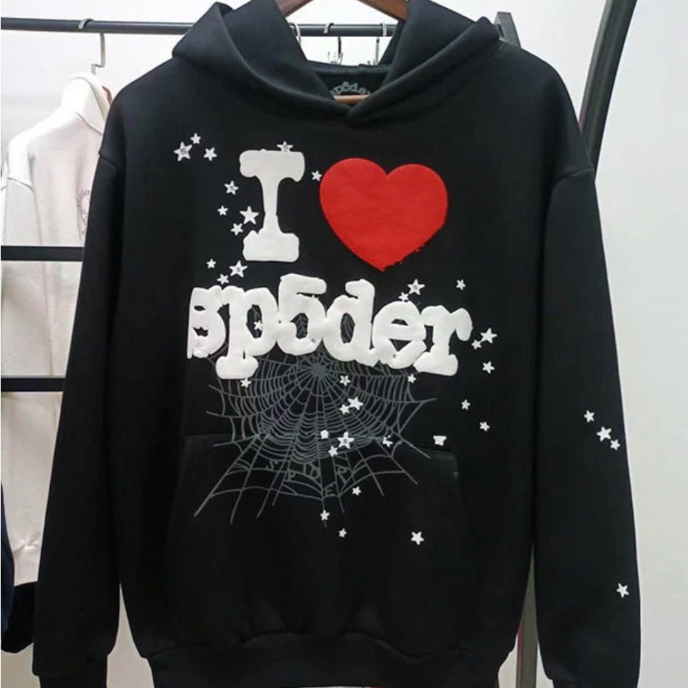 Black Hoodie with Red Heart and White Text